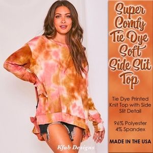 TIE DYE Soft Side Slit Orange Pink TOP
